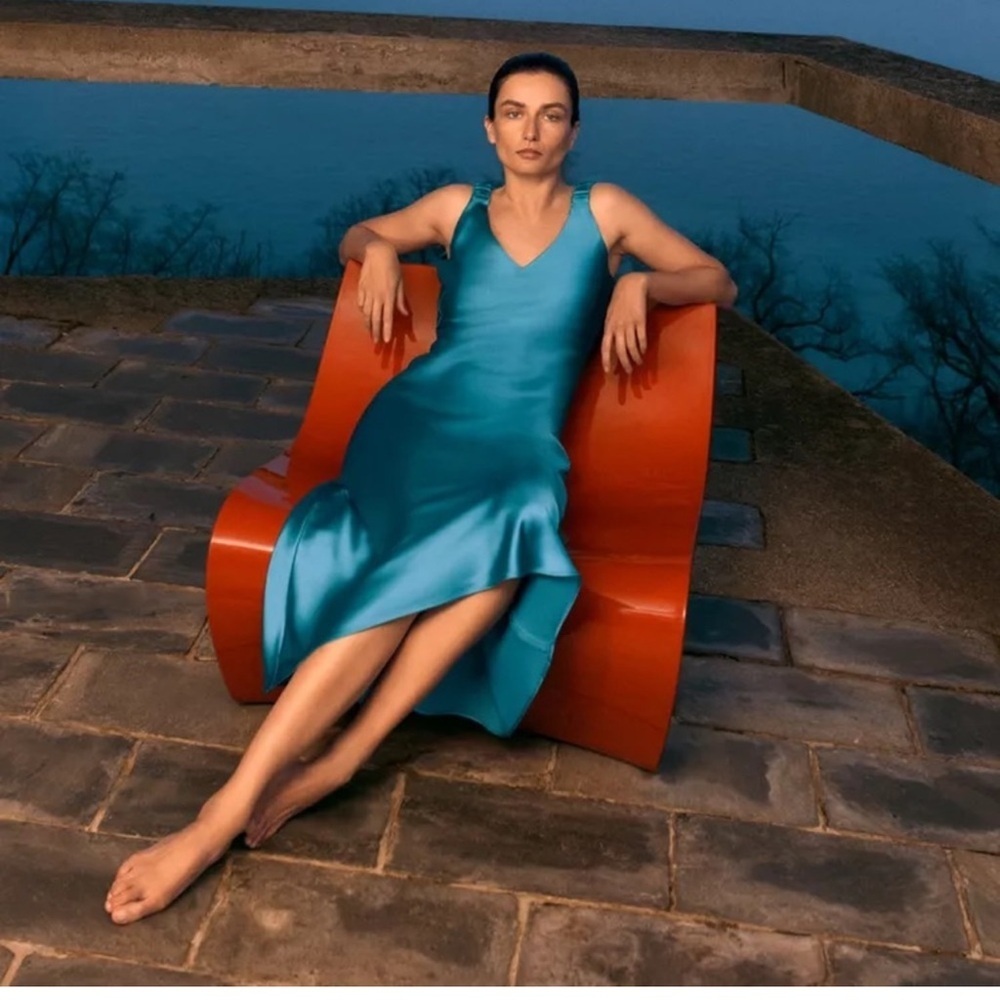 Zara turquoise blue satin effect evening midi dress